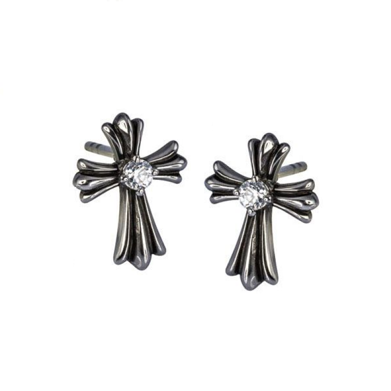 Серьги-гвоздики из стали в виде крестов с фианитами