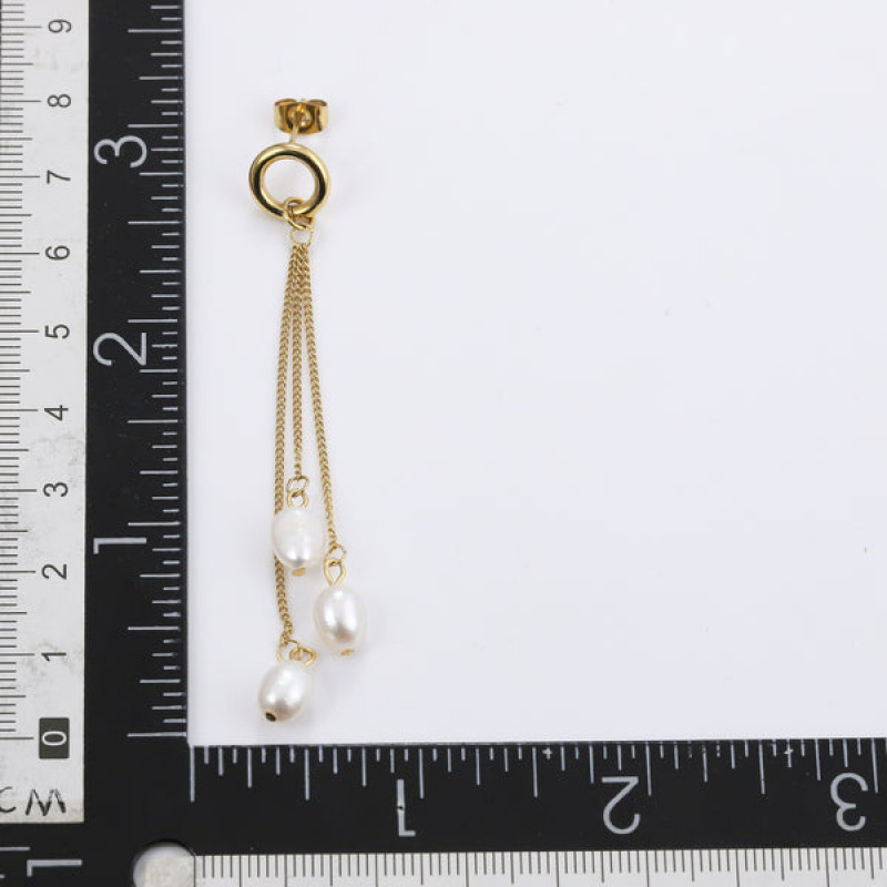 Серьги длинные из стали с речным жемчугом барокко Серьги длинные из стали с речным жемчугом барокко