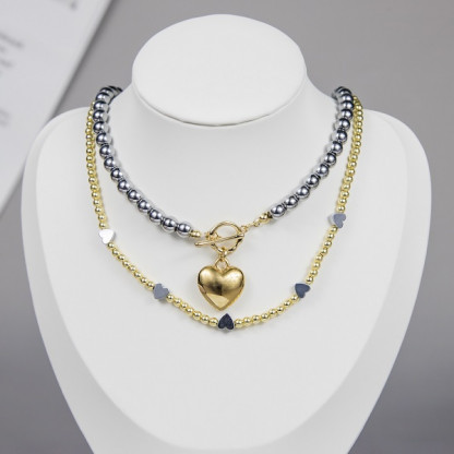 Колье из ювелирного сплава двойное с сердцами