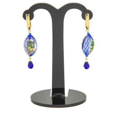 Серьги из муранского стекла "Венеция Олива" синие в золоте