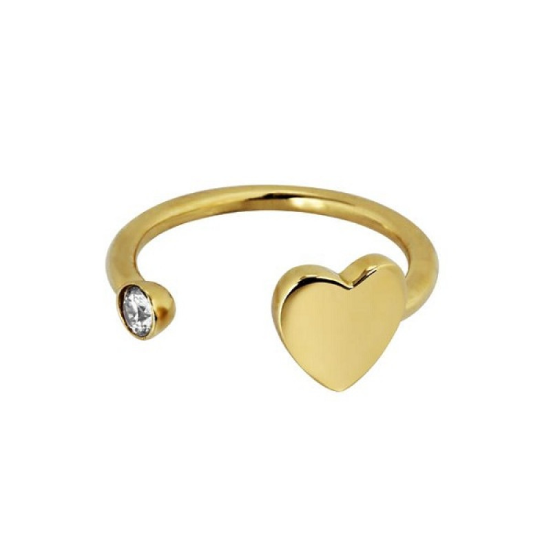 Кольцо кафф из стали с сердечком и золотым pvd, коллекция Hearts Club