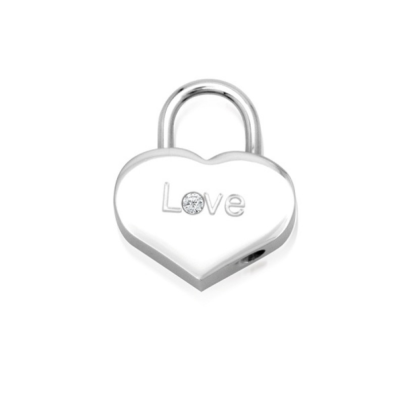 Кулон-замок из стали в виде сердца с надписью love и фианитом