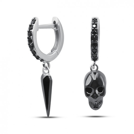 Серьги из серебра 925 "Клык и череп"