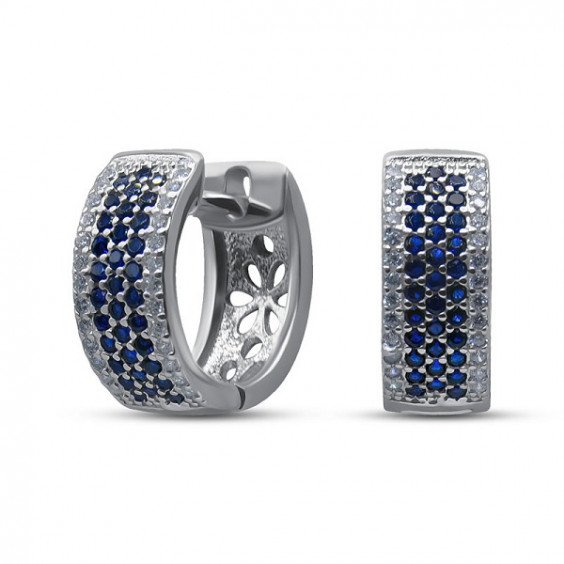 Серьги из серебра 925 с орнаментом и синими фианитами